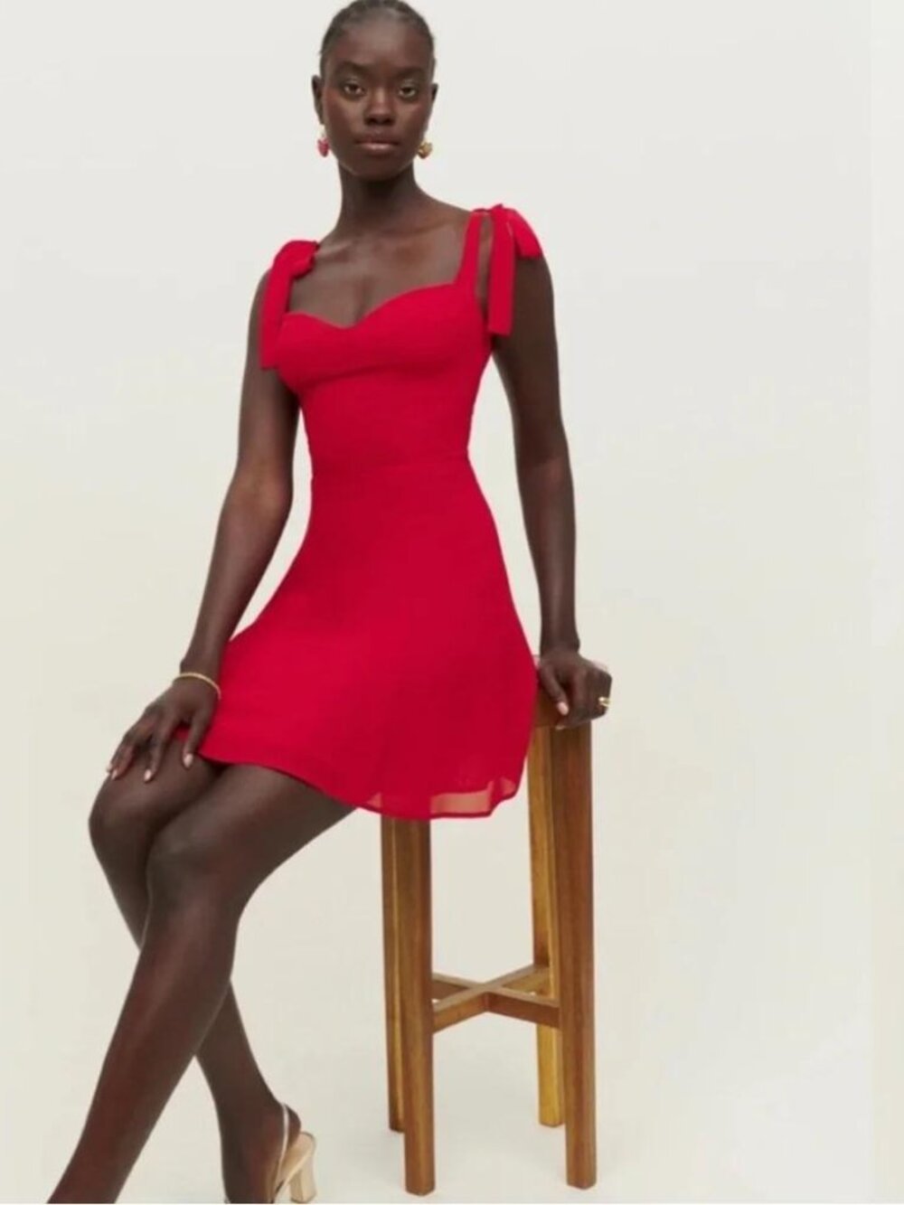 Reformation Niara Red Sweetheart Tie Strap Mini Dress
